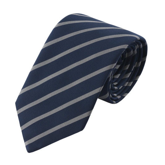 Krawatte aus gewebter Regimentsseide in Silber und Blau