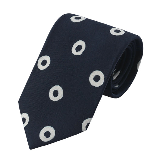 Printed Self-Tipped Tie in Navy Blue