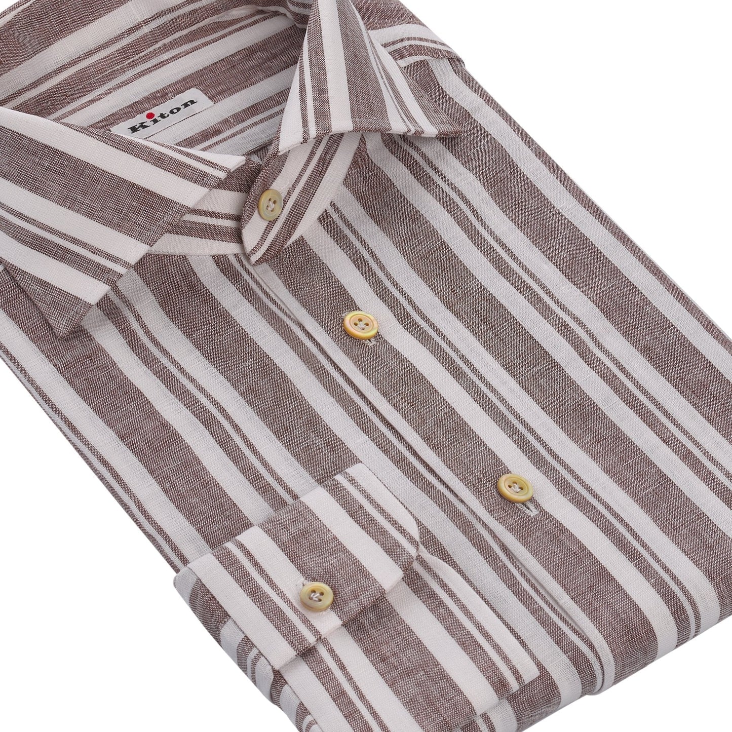 Kiton Striped Stretch-Linen Shirt in Brown - SARTALE