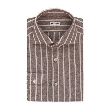 Kiton Striped Stretch-Linen Shirt in Brown - SARTALE