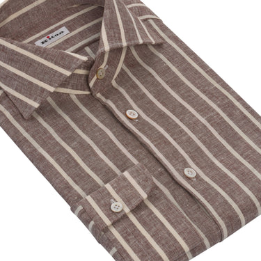 Kiton Striped Stretch-Linen Shirt in Brown - SARTALE