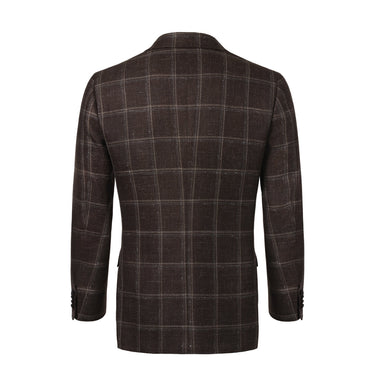 Kiton Single-Breasted Cashmere and Linen-Blend Windowpane Jacket in Brown - SARTALE