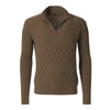 Kiton Cashmere High-Neck Sweater with Half-Zip in Olive Green - SARTALE