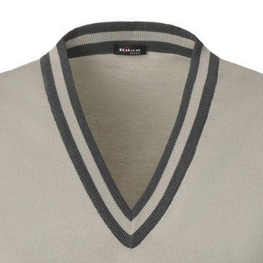 Kiton Jersey-Cotton V-Neck Gilet in Light Grey - SARTALE