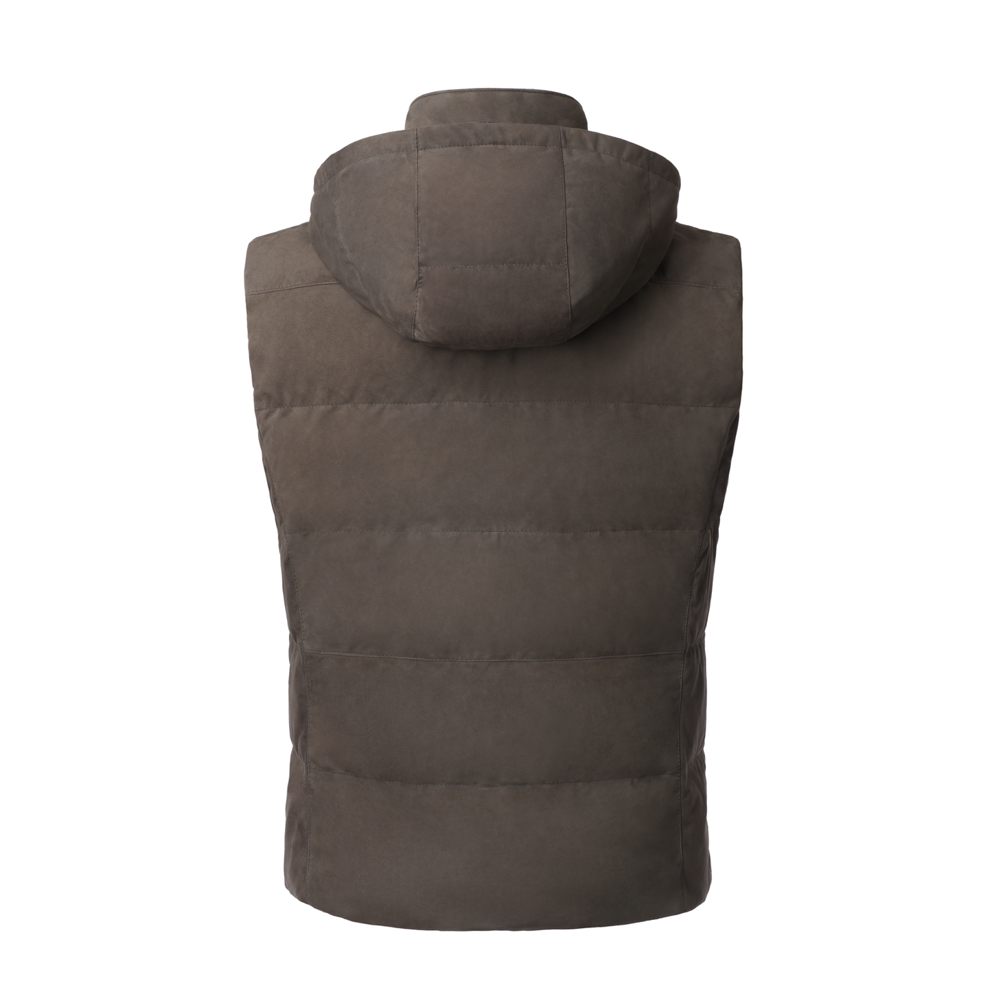 Kiton Quilted Hooded Suede Vest in Taupe - SARTALE