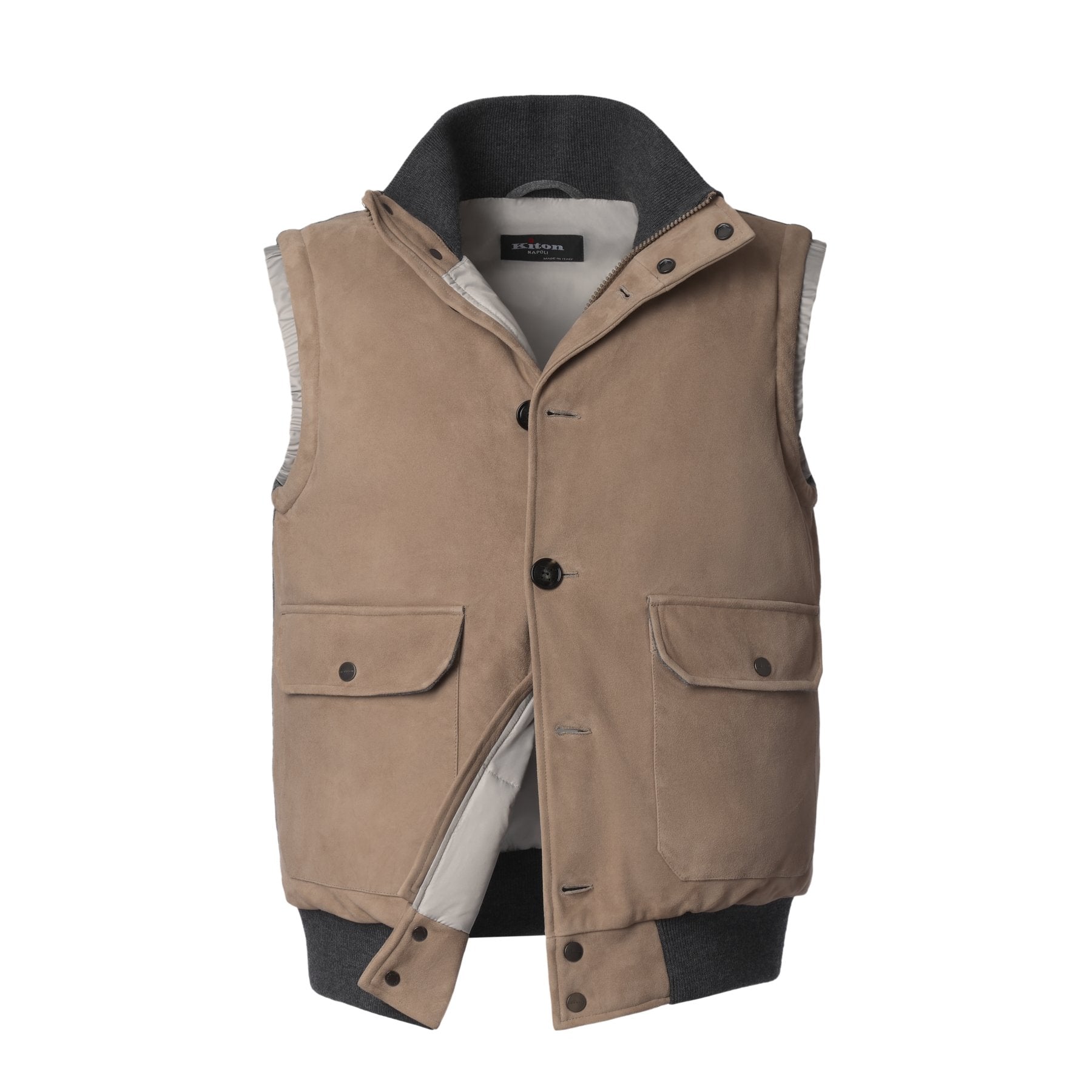 Suede and Wool Padded Vest in Beige