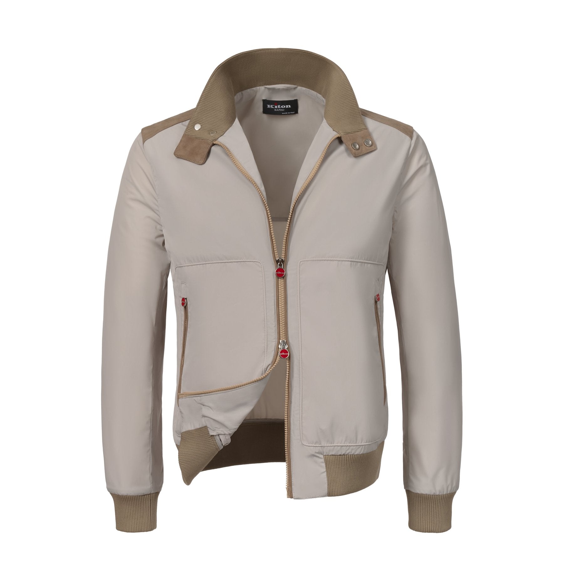 Bomber Jacket with Leather Details in Light Beige