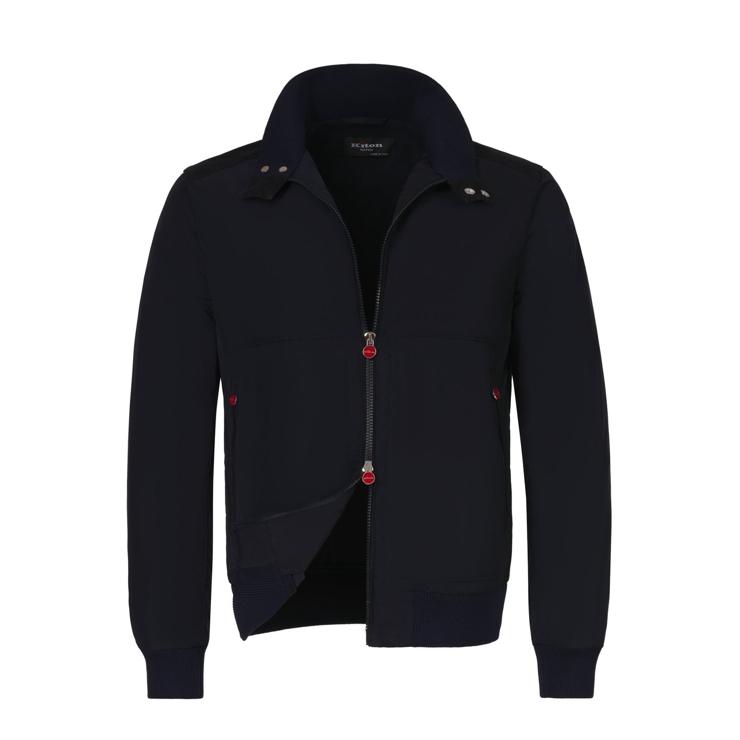 Kiton Bomber Jacket with Leather Details in Dark Blue - SARTALE