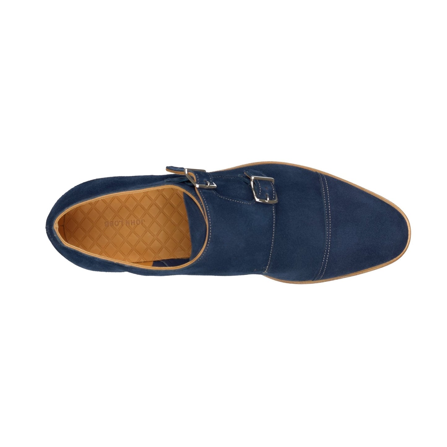 John Lobb "William" Suede Double-Monk Shoes with Hand-Stitched Cap Toe in Royal Blue - SARTALE