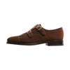 "William" Suede Double Monk with Hand-Stitched Cap Toe in Dark Brown