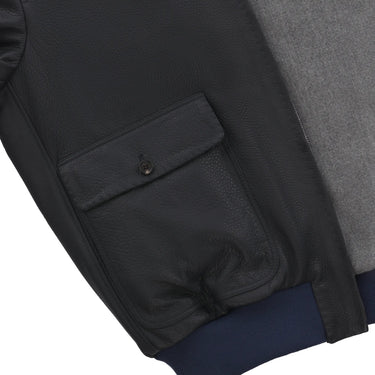 Alfredo Rifugio Leather Bomber Jacket in Dark Blue - SARTALE