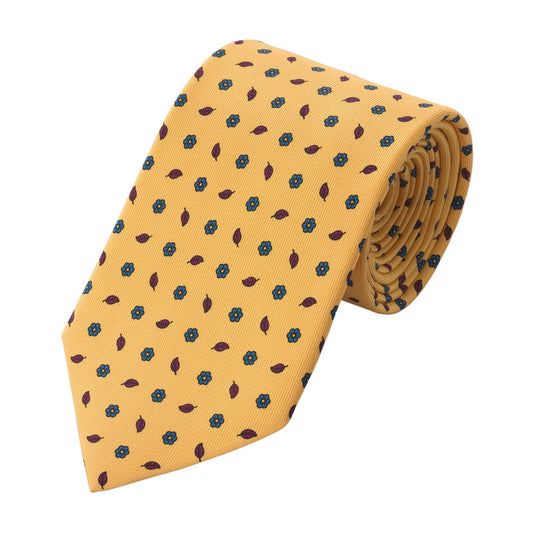 Bigi Printed Yellow Tie with Leaf Design - SARTALE