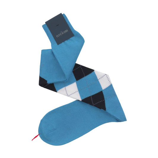 Bresciani Long Cotton Socks in Sky Blue and White - SARTALE