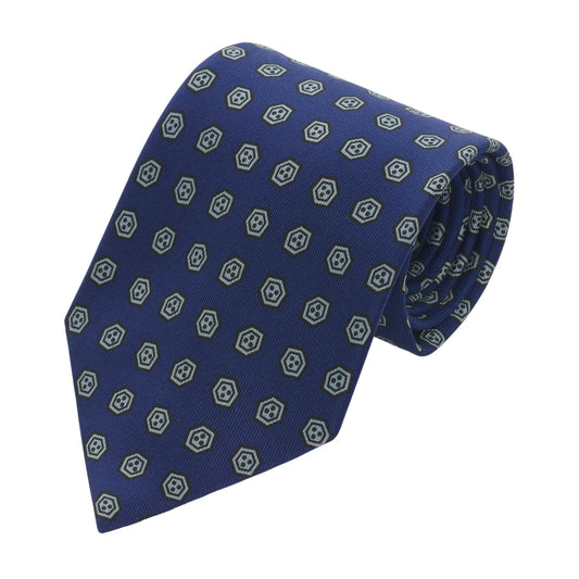 Cesare Attolini Hand-Printed Silk Blue Tie - SARTALE