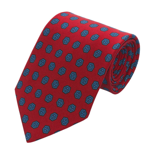 Cesare Attolini Hand-Printed Silk Red Tie - SARTALE