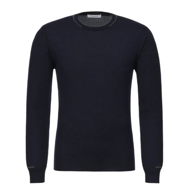 Cruciani Cashmere Blend Sweater in Dark Blue with Grey Details - SARTALE