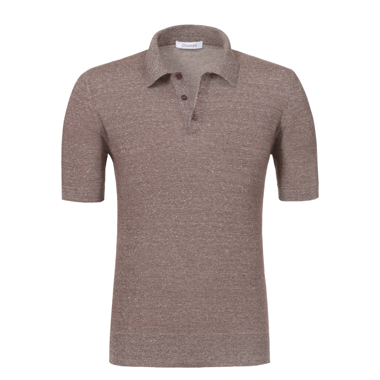 Cruciani Linen-Blend Sweater Polo in Brown Melange - SARTALE