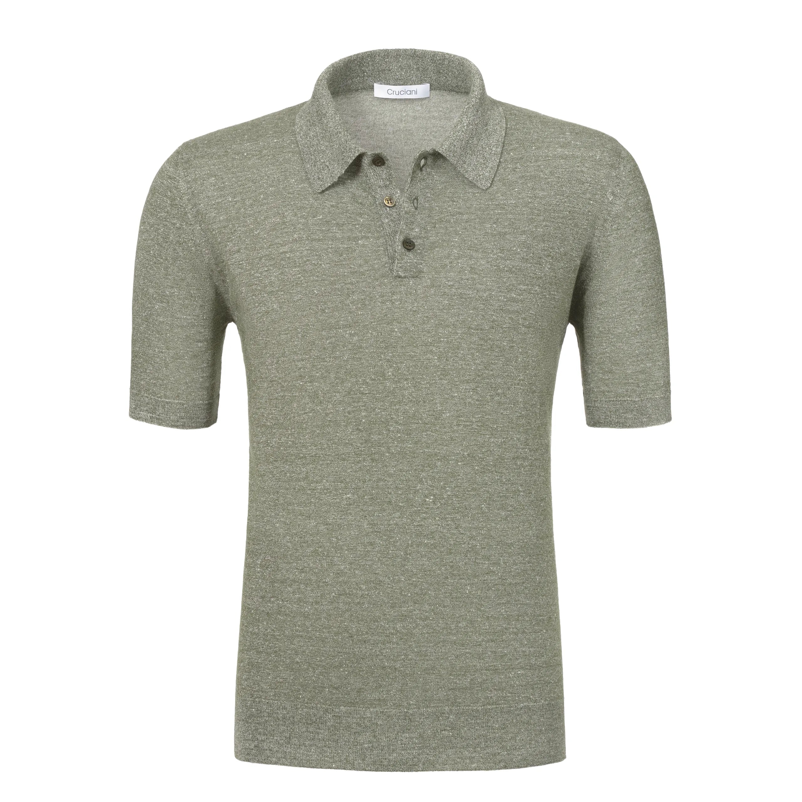 Linen-Blend Sweater Polo in Green Melange