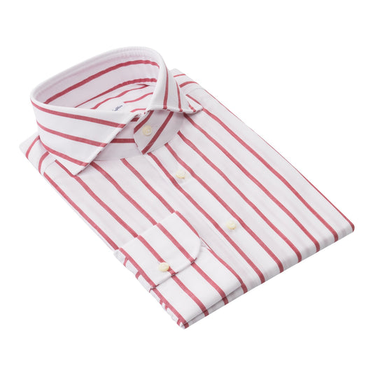 Emanuele Maffeis Striped Cotton Shirt in White and Wine Red - SARTALE