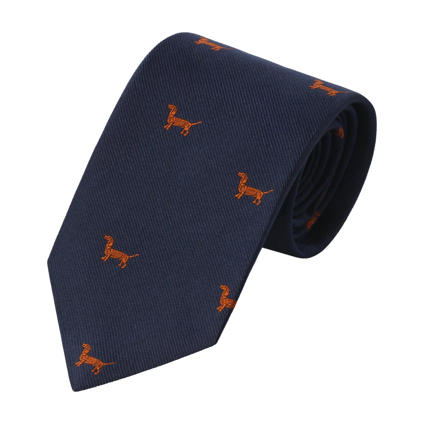 Drake's Embroidered Woven Silk Navy Tie with Design - SARTALE