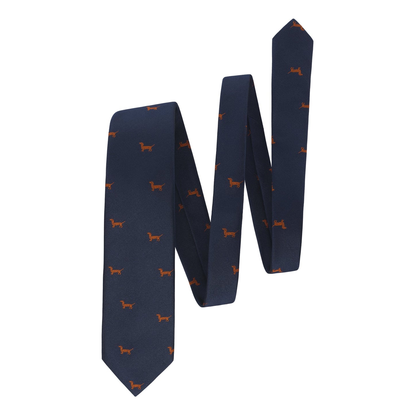 Drake's Embroidered Woven Silk Navy Tie with Design - SARTALE