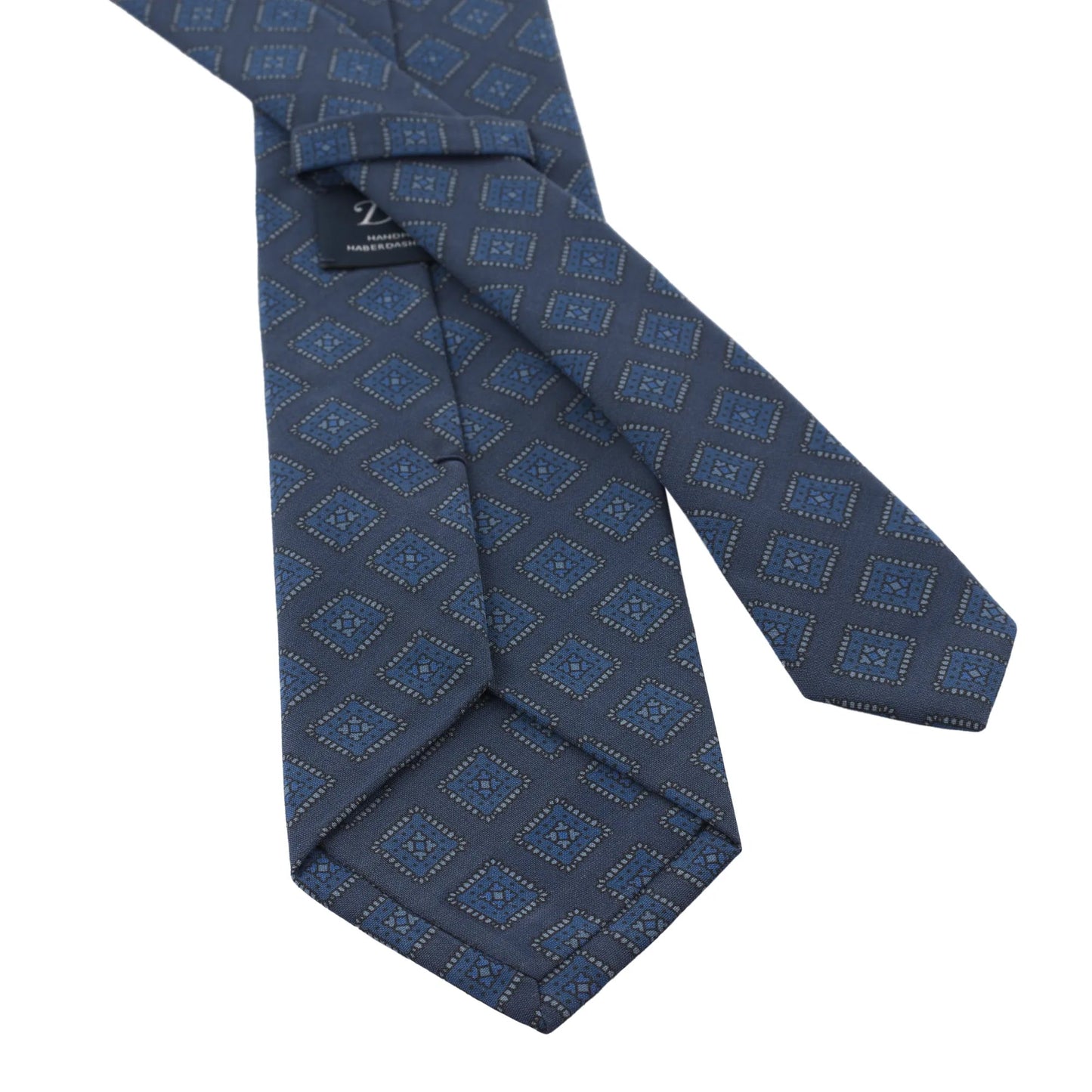 Drake's Printed Self-Tipped Silk Tie in Dark Blue - SARTALE