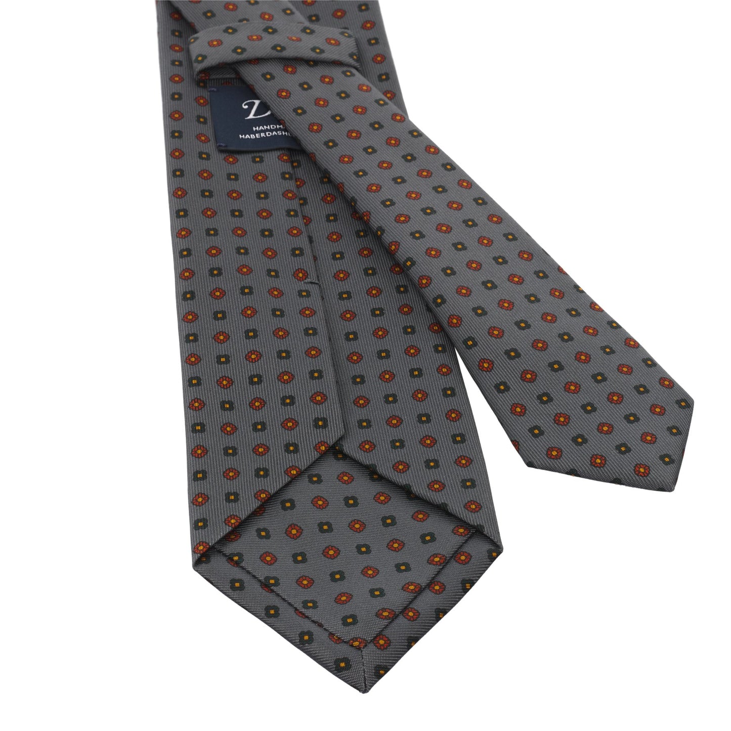 Drake's Printed Self-Tipped Silk Tie with Grey Design - SARTALE