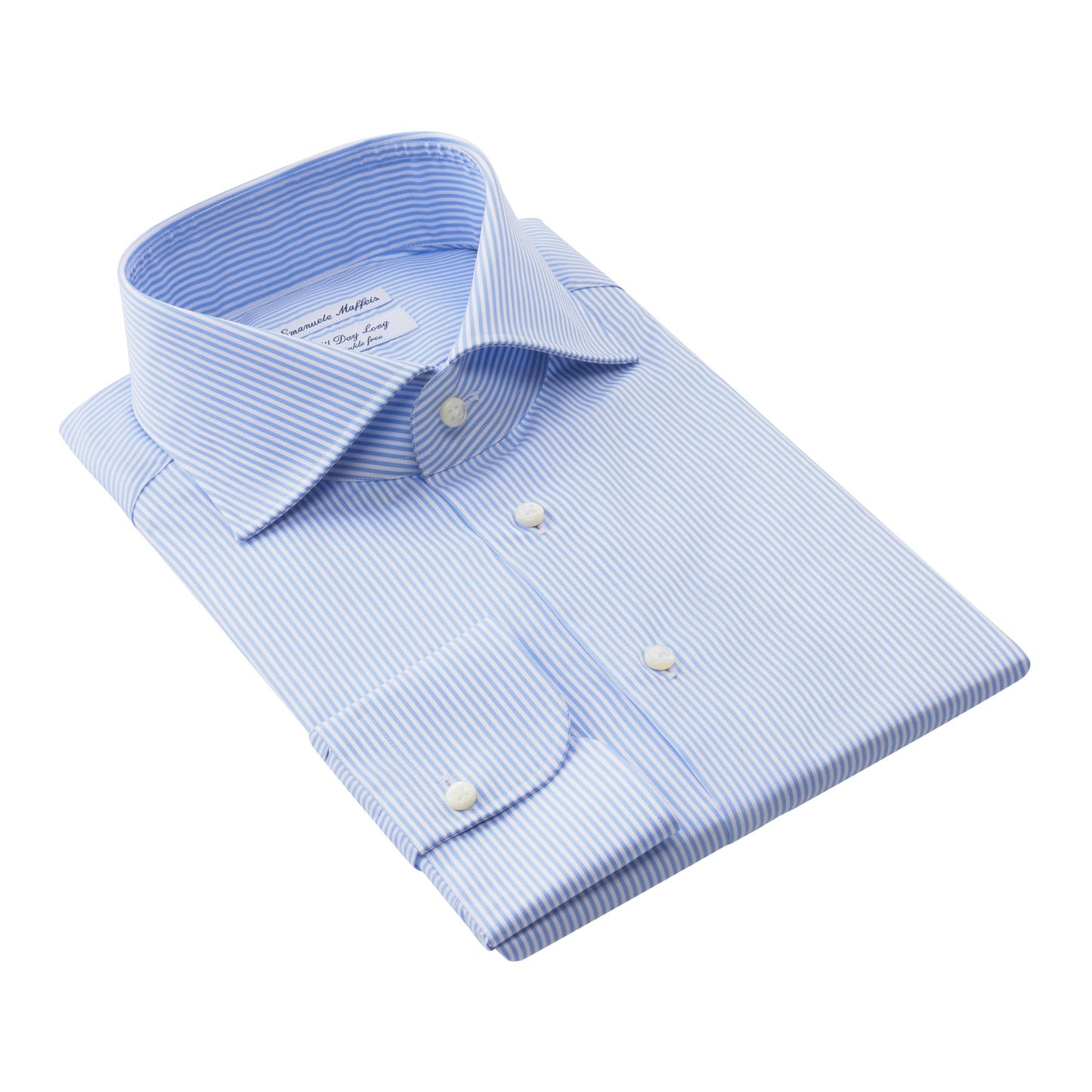 Emanuele Maffeis "All Day Long Collection" Bengal-Stripe Cotton Light Blue Shirt with Cutaway Collar - SARTALE