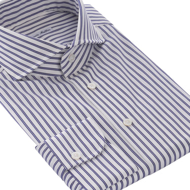 Emanuele Maffeis Cotton White Shirt with Blue Stripes - SARTALE