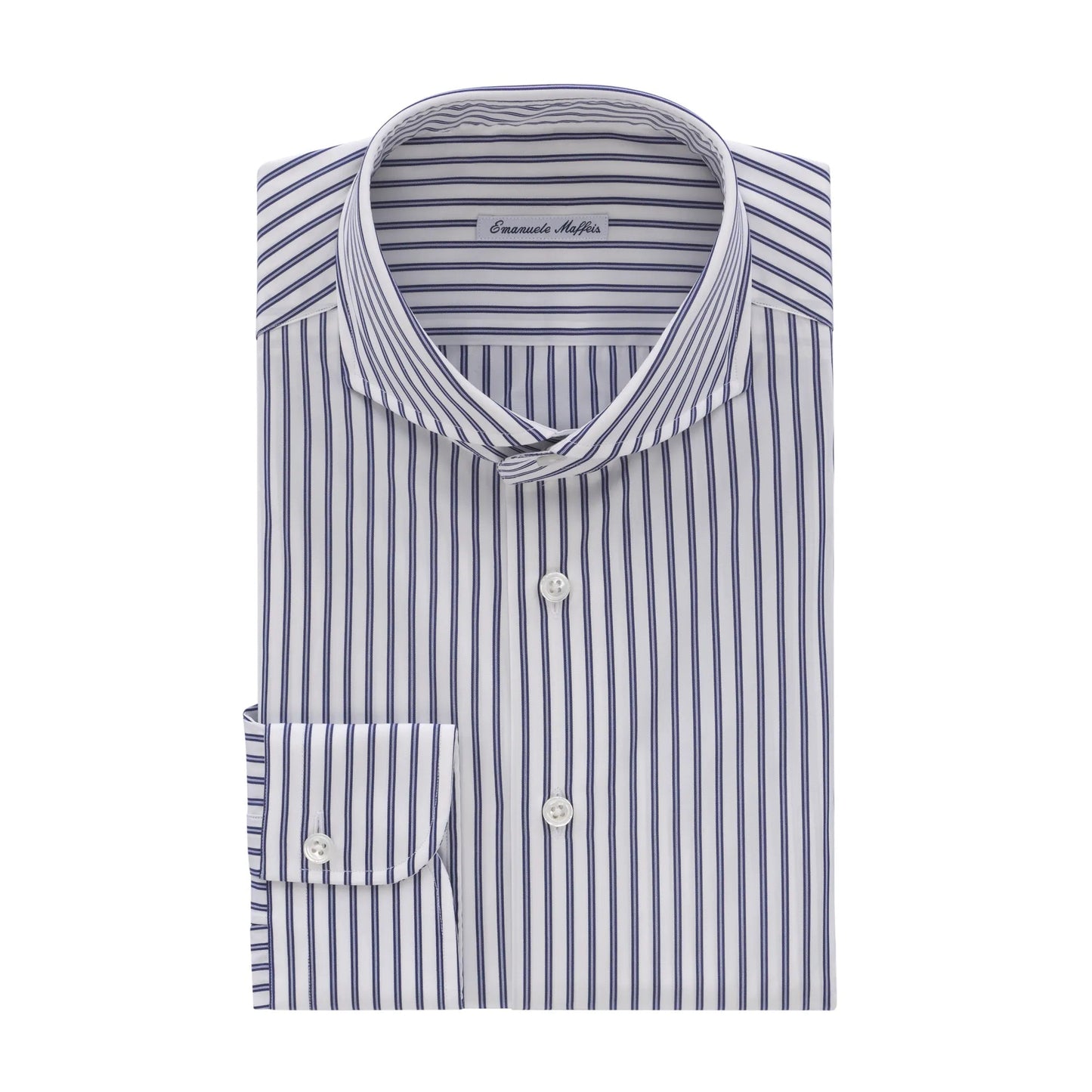Emanuele Maffeis Cotton White Shirt with Blue Stripes - SARTALE