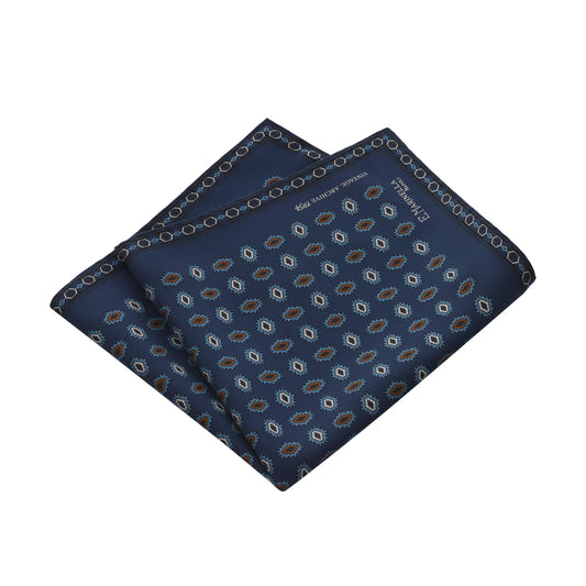 E.Marinella Printed Silk Pocket Square in Blue - SARTALE