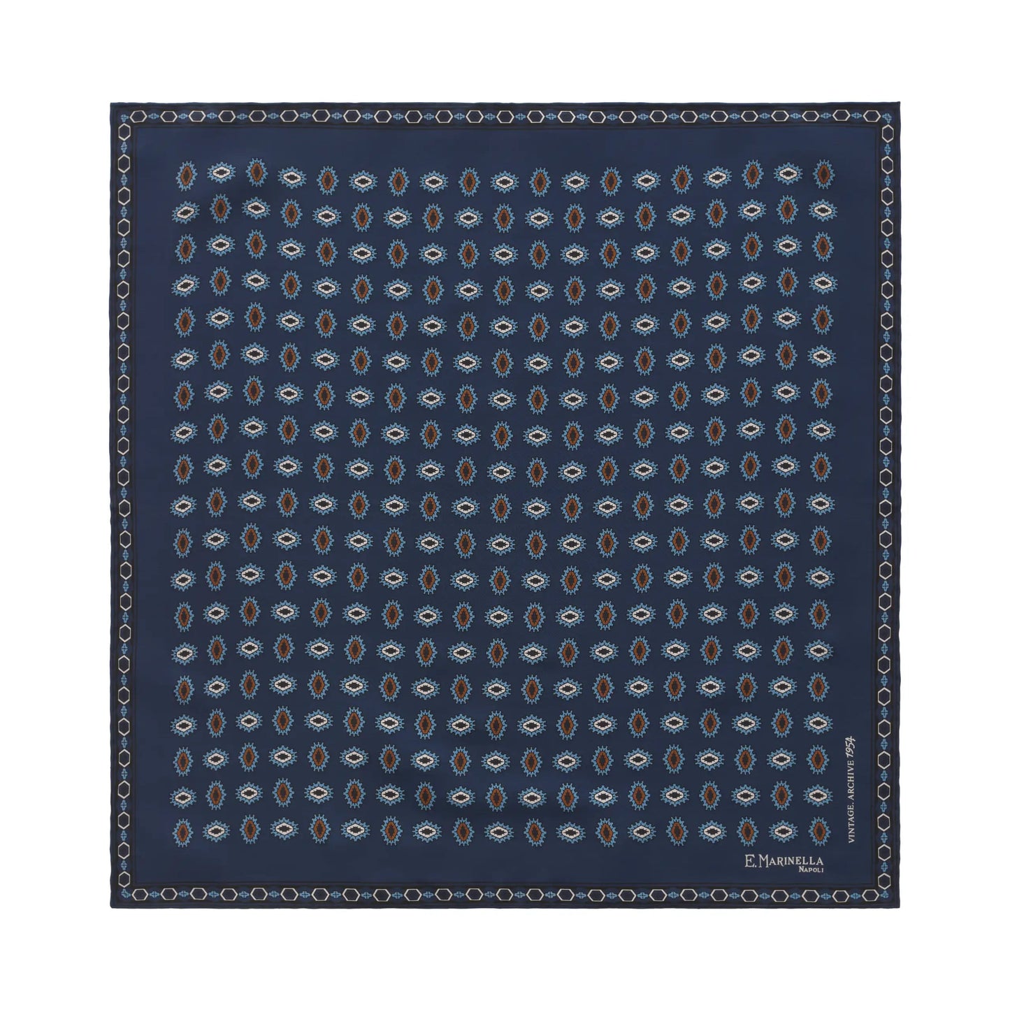 E.Marinella Printed Silk Pocket Square in Blue - SARTALE