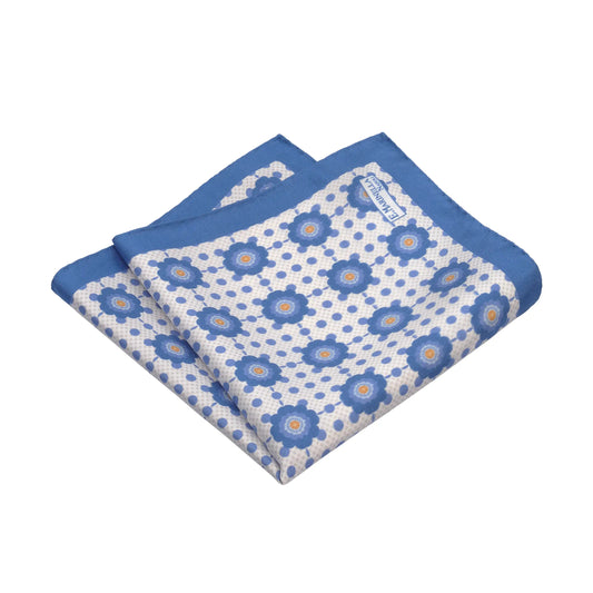 E.Marinella Printed Silk Pocket Square in Blue and White - SARTALE