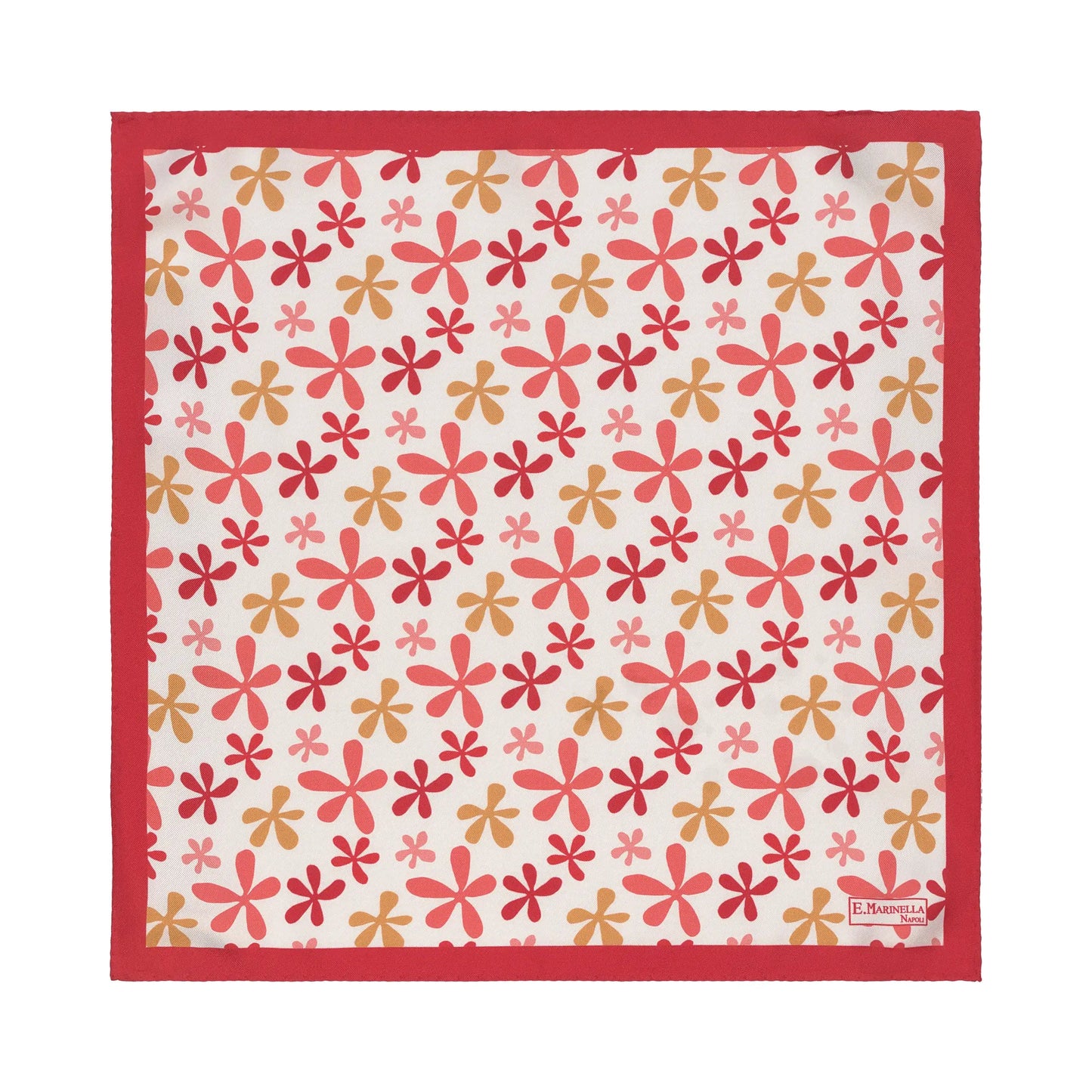 E.Marinella Printed Silk Pocket Square in Red and White - SARTALE
