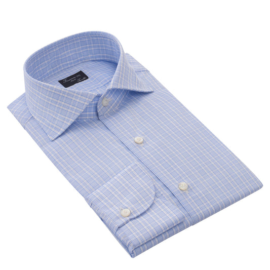 Finamore Check Cotton Classic Napoli Shirt in Light Blue - SARTALE