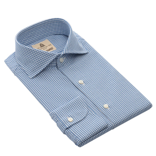 Finamore Checked Cotton Blue and White Shirt - SARTALE