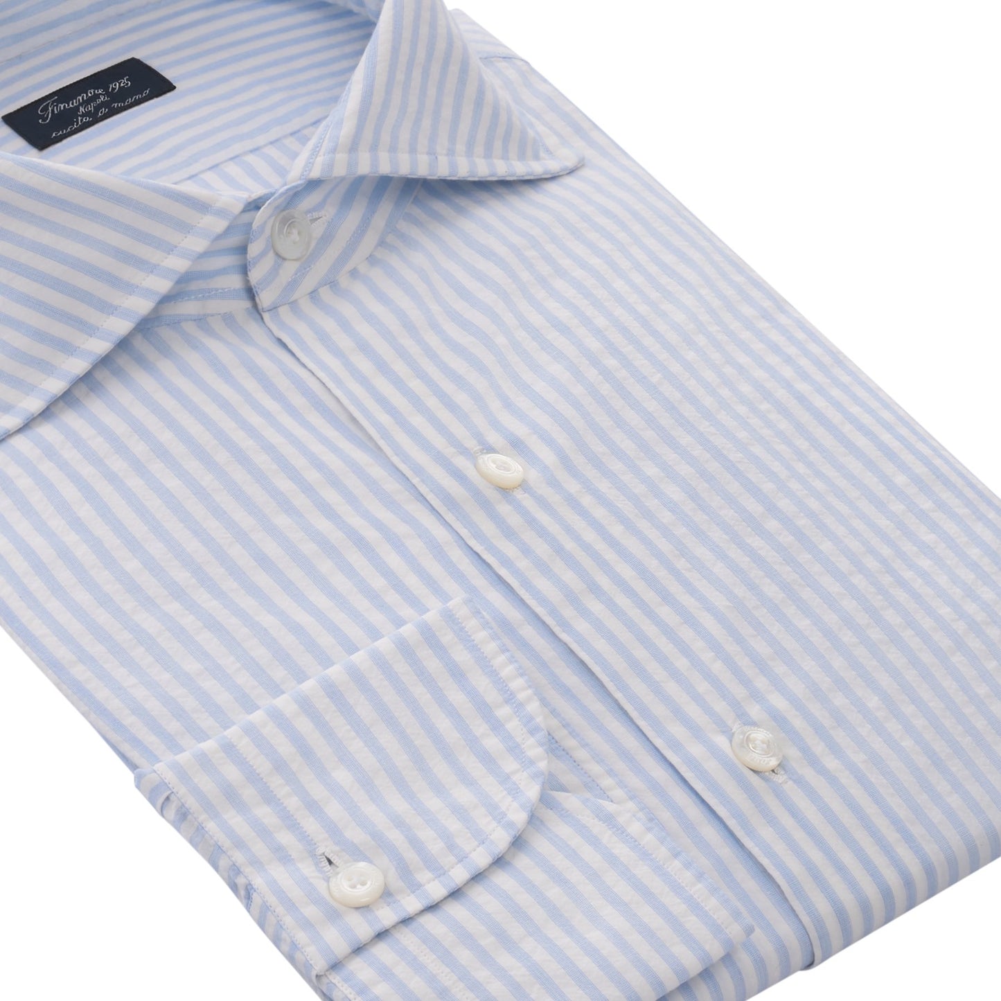 Finamore Classic Napoli Cotton Shirt with Striped Sticks in Light Blue - SARTALE