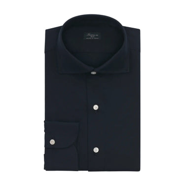 Finamore Cotton Dark Blue Shirt with Cutaway Collar - SARTALE
