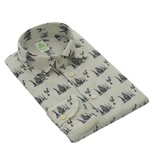 Finamore Cotton Grey Shirt with Sailing Print - SARTALE