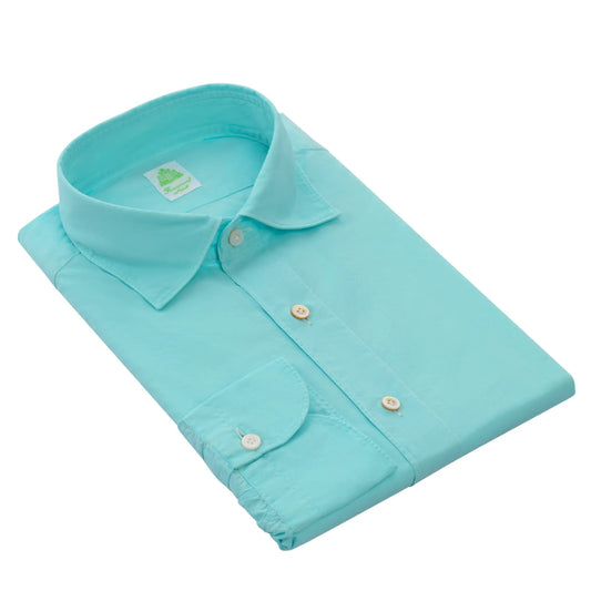 Finamore Cotton Shirt in Azure Blue - SARTALE