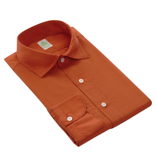 Finamore Cotton Shirt in Brick with Soft Collar - SARTALE