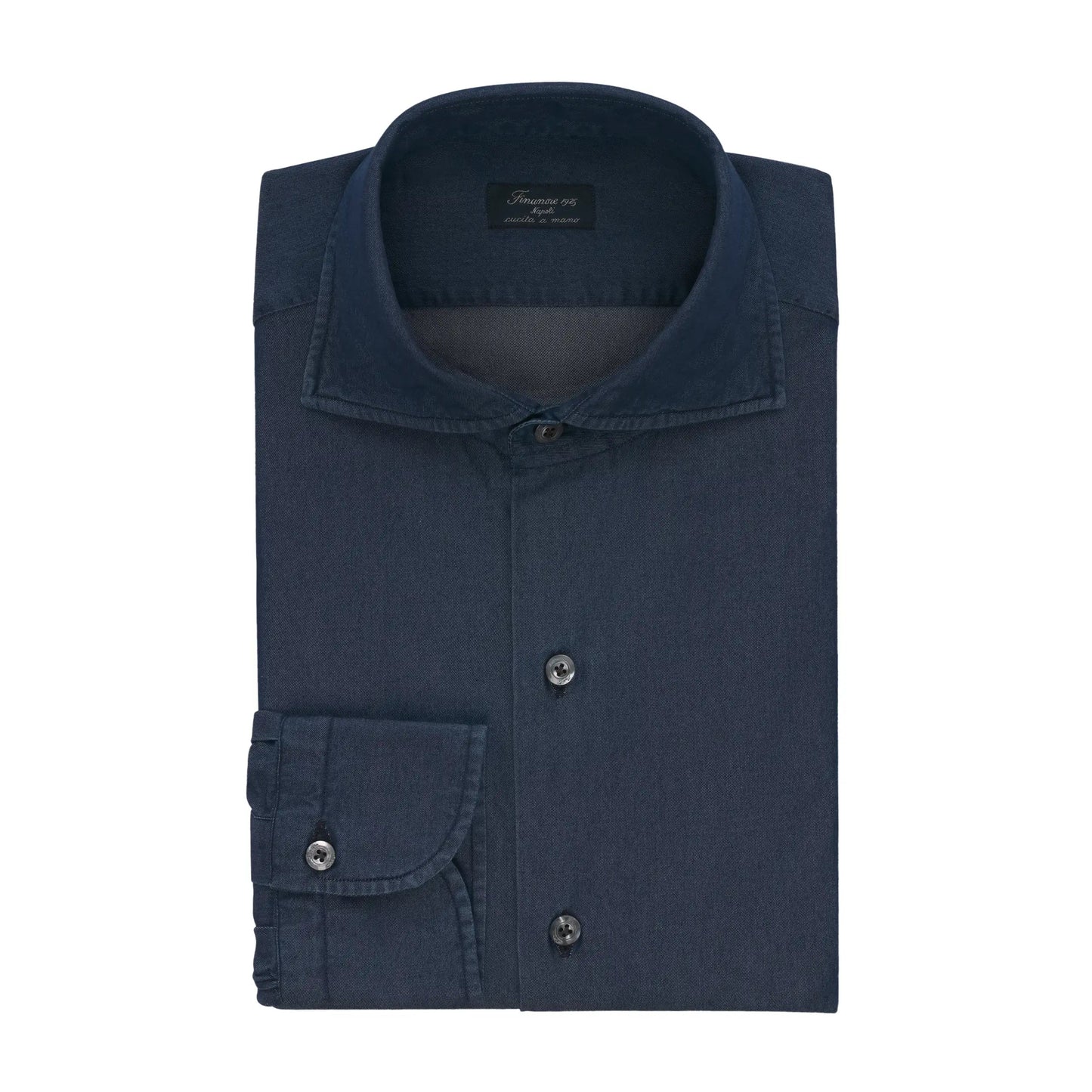 Finamore Dark Blue Cotton Shirt with Cutaway Collar - SARTALE