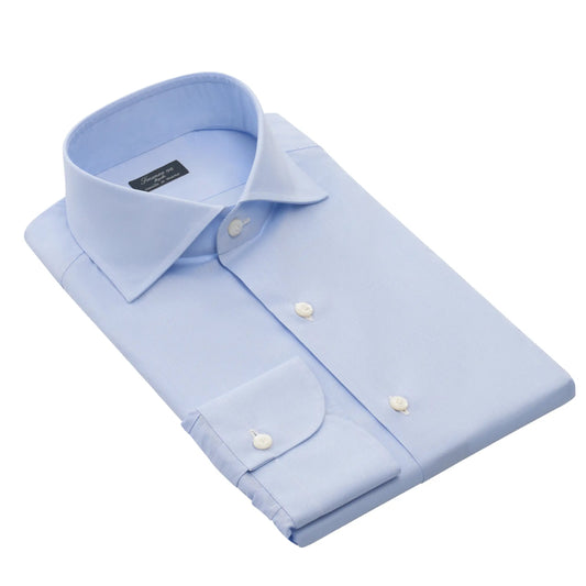 Finamore Light Blue Plain Cotton Shirt - SARTALE