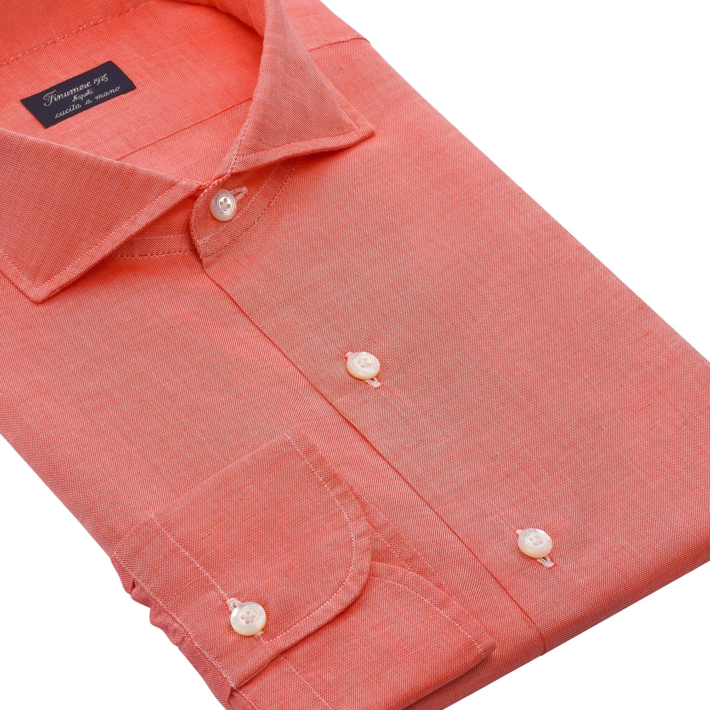 Finamore Linen-Blend Shirt in Peach Orange - SARTALE