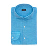 Finamore Linen-Cotton Blend Shirt in Turquoise Blue - SARTALE