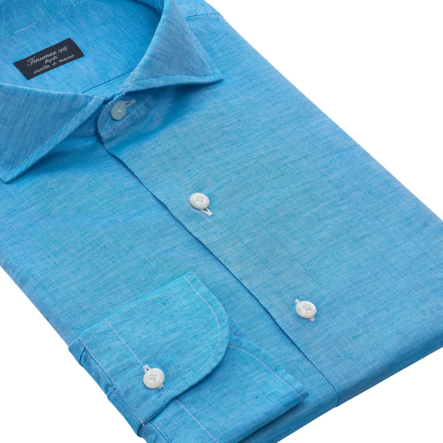 Finamore Linen-Cotton Blend Shirt in Turquoise Blue - SARTALE