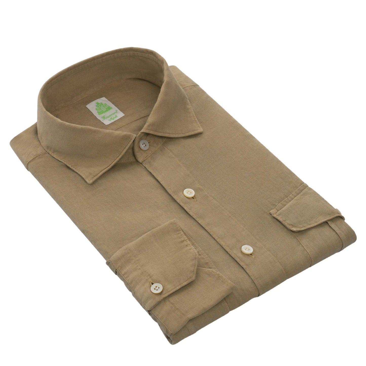 Finamore Linen Shirt in Camel Beige with Cutaway Collar - SARTALE