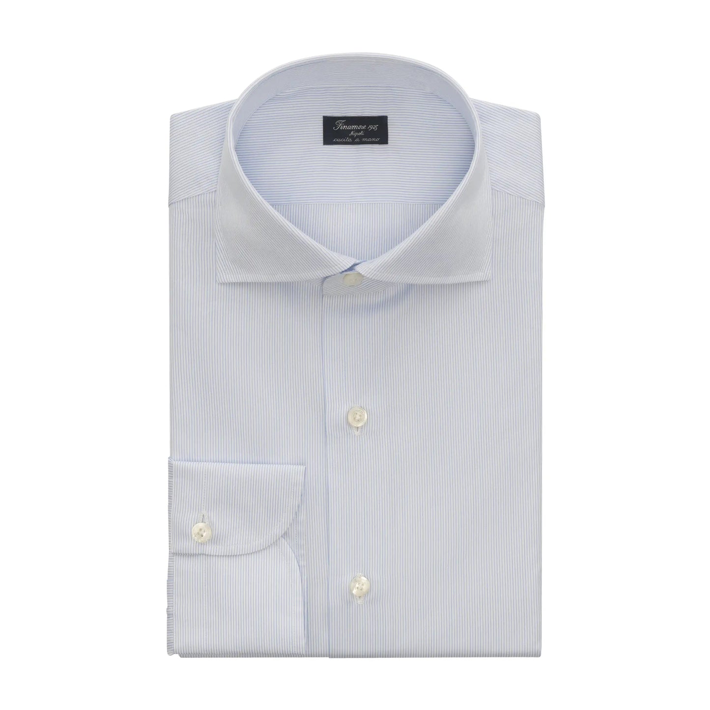 Finamore Micro-Striped Cotton Shirt in White and Blue - SARTALE