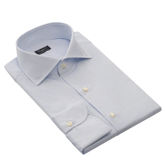 Finamore Micro-Striped Cotton Shirt in White and Blue - SARTALE