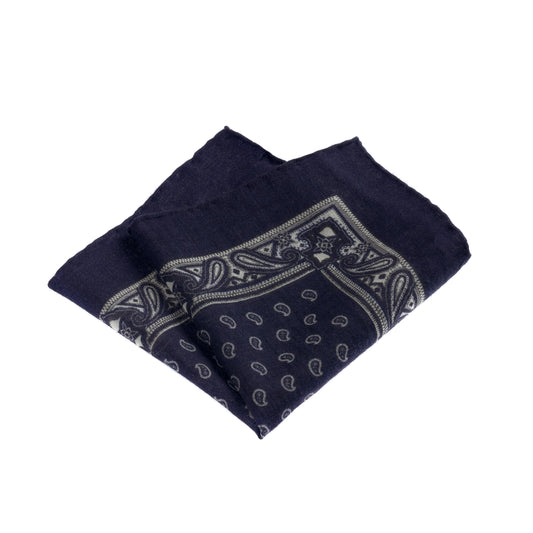 Finamore Paisley Wool and Cashmere Blue Pocket Square - SARTALE